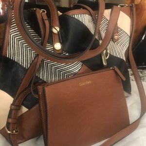 Calvin Klein Patchwork Straw Leather Bag "NWT"